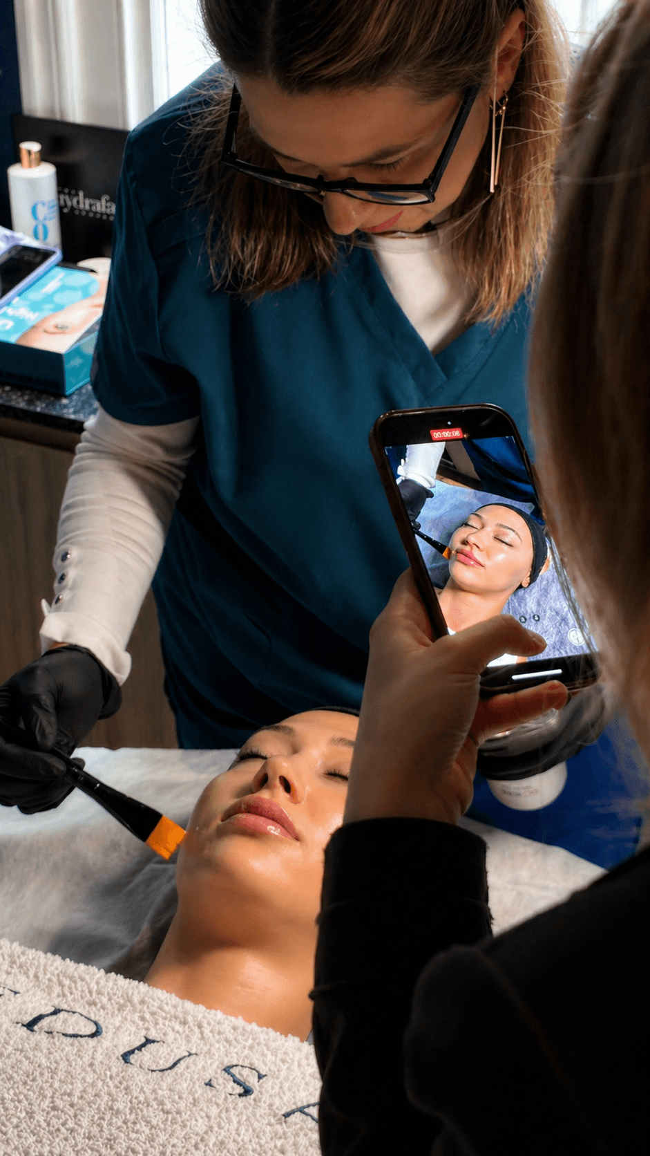 Behind the scenes — content being produced live in a beauty clinic for the Core Partnership.