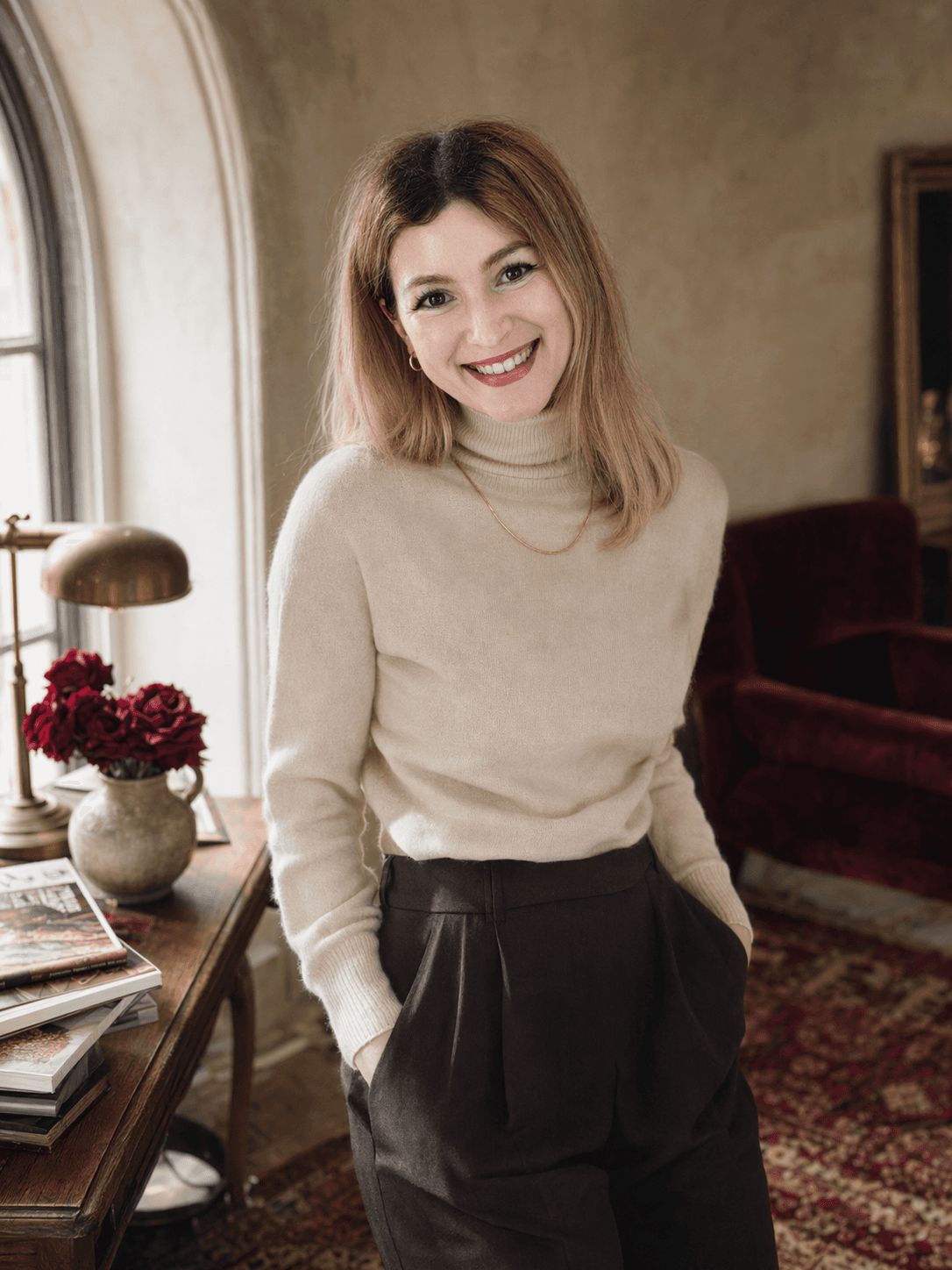 Kahina Belamri — founder of Chéri Social, photographed in her London atelier.